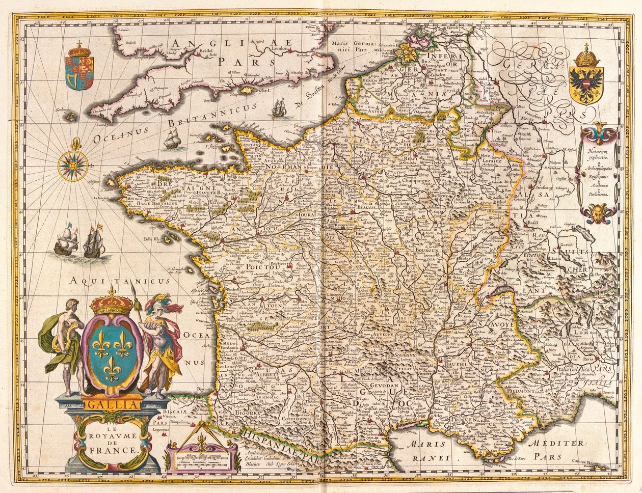 Frankrike, i "Theatrum Orbis Terrarum, sive Atlas Novus" av Willem Blaeu, Amsterdam av Willem Blaeu