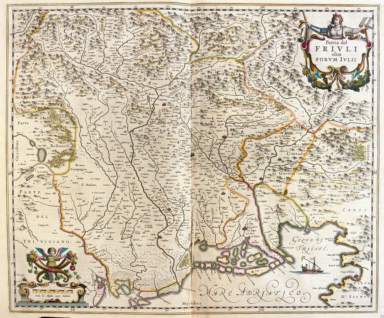 Friuli Venezia Giulia, Italien, i "Theatrum Orbis Terrarum, sive Atlas Novus" av Willem Blaeu, Amsterdam av Willem Blaeu