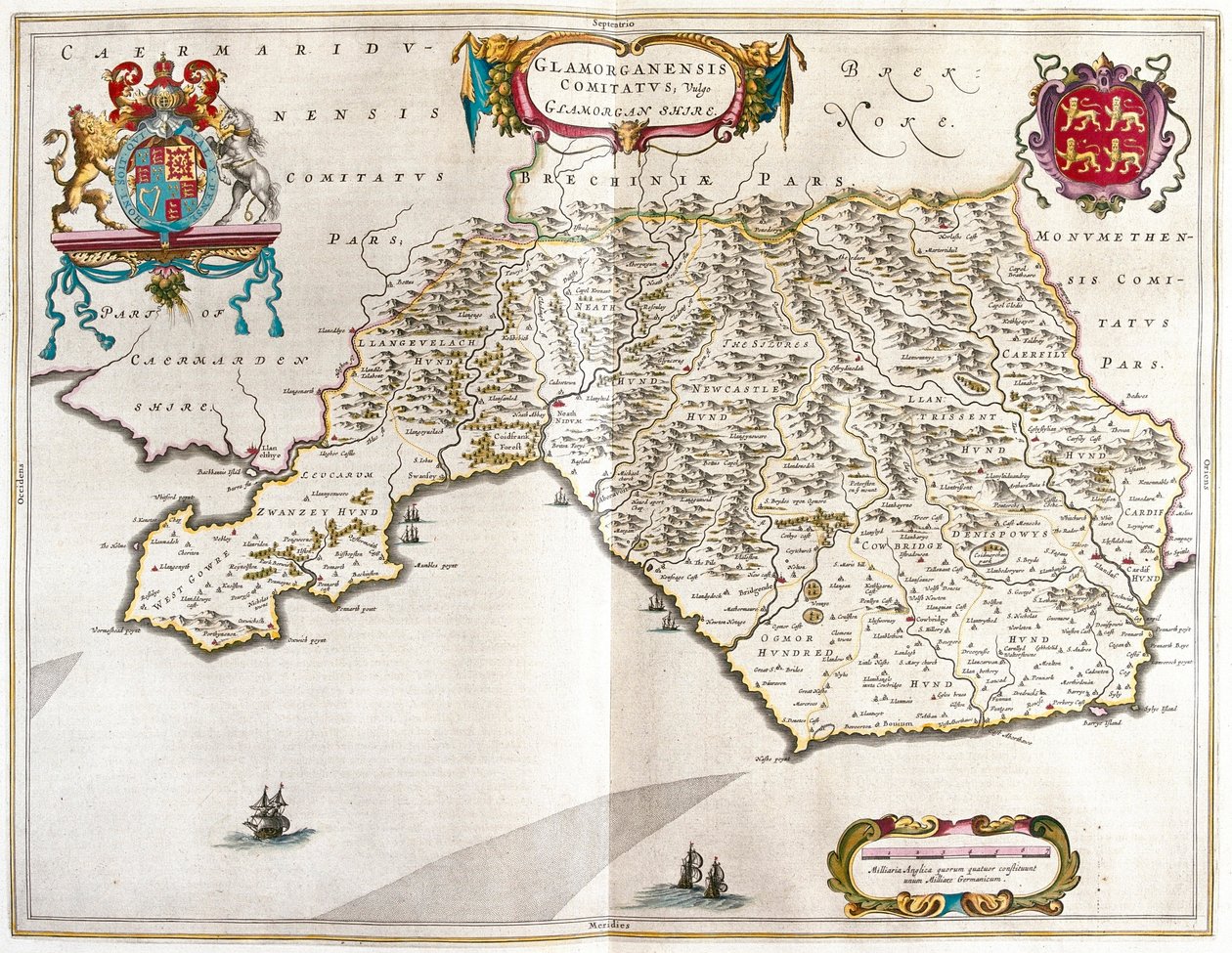 Glamorgan shire, i "Theatrum Orbis Terrarum, sive Atlas Novus" av Willem Blaeu, Amsterdam av Willem Blaeu