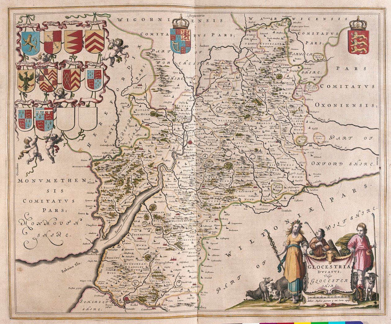 Glouchester, i "Theatrum Orbis Terrarum, sive Atlas Novus" av Willem Blaeu, Amsterdam av Willem Blaeu