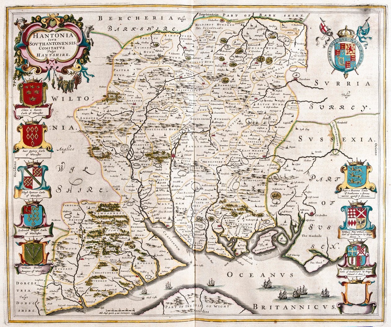 Hampshire och Southampton, i "Theatrum Orbis Terrarum, sive Atlas Novus" av Willem Blaeu, Amsterdam av Willem Blaeu