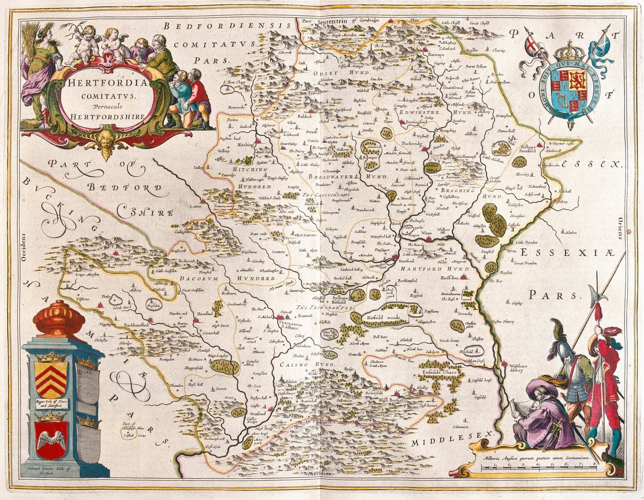 Hertford shire, i "Theatrum Orbis Terrarum, sive Atlas Novus" av Willem Blaeu, Amsterdam av Willem Blaeu
