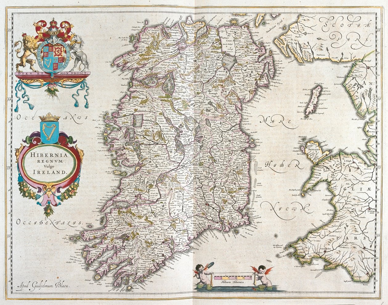 Irland, i "Theatrum Orbis Terrarum, sive Atlas Novus" av Willem Blaeu, Amsterdam av Willem Blaeu