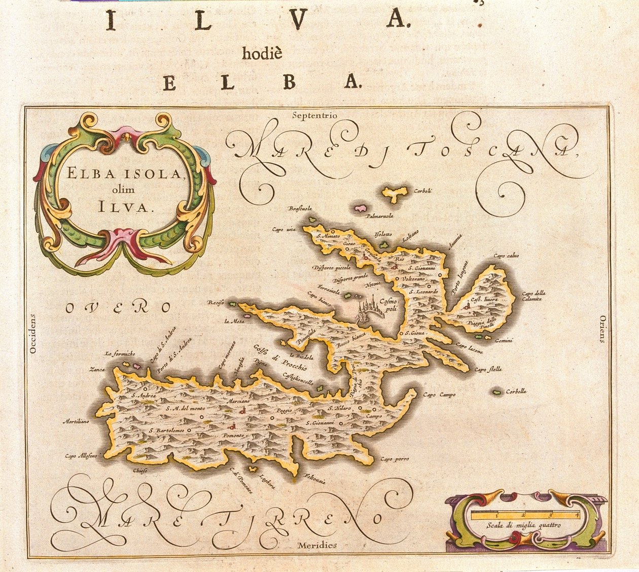 Isle of Elbe, Italien, i "Theatrum Orbis Terrarum, sive Atlas Novus" av Willem Blaeu, Amsterdam av Willem Blaeu