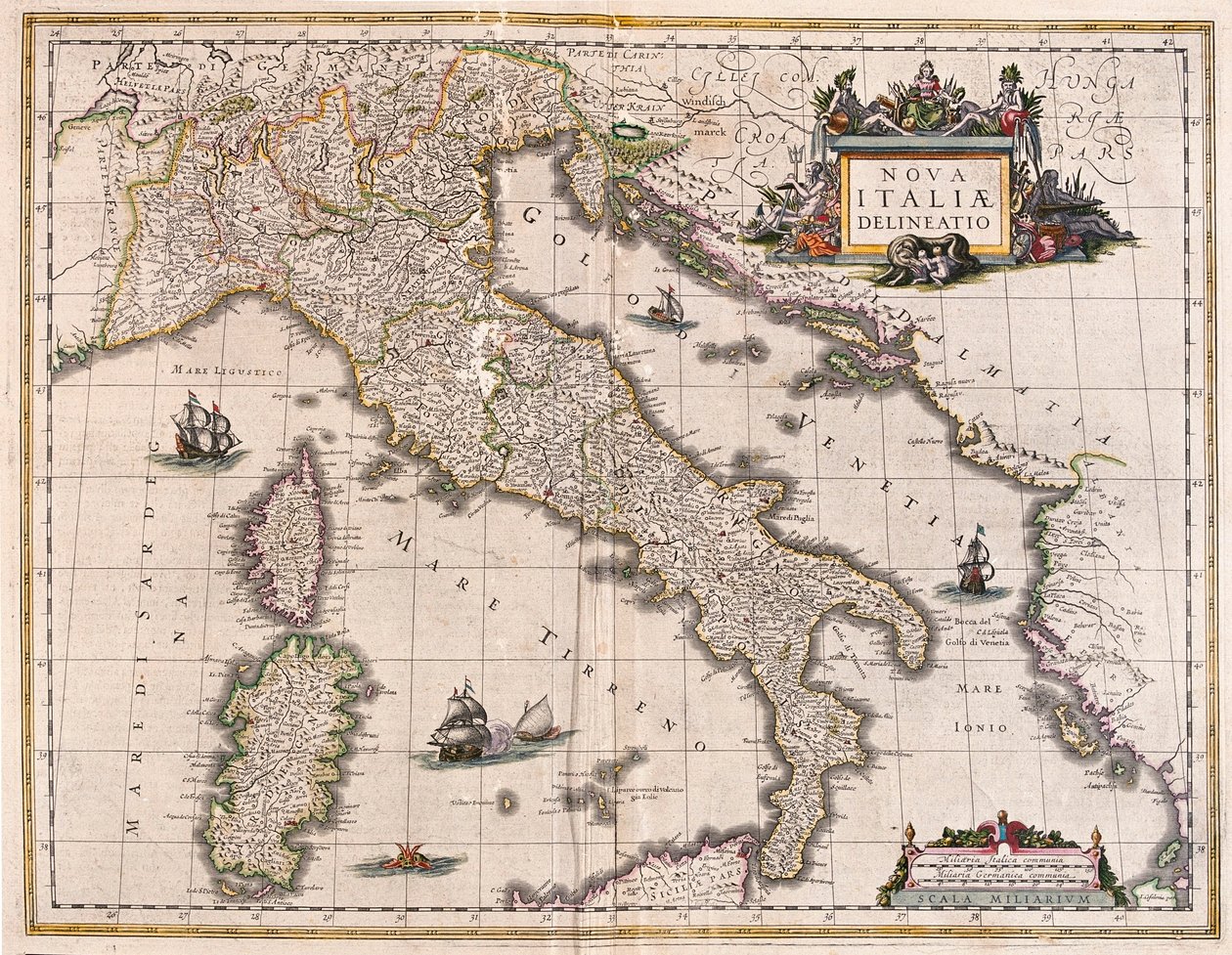 Italien och Korsika, i "Theatrum Orbis Terrarum, sive Atlas Novus" av Willem Blaeu, Amsterdam av Willem Blaeu