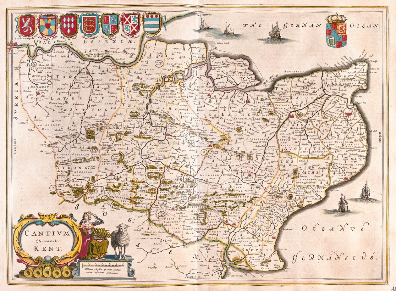 Kent, i "Theatrum Orbis Terrarum, sive Atlas Novus" av Willem Blaeu, Amsterdam av Willem Blaeu