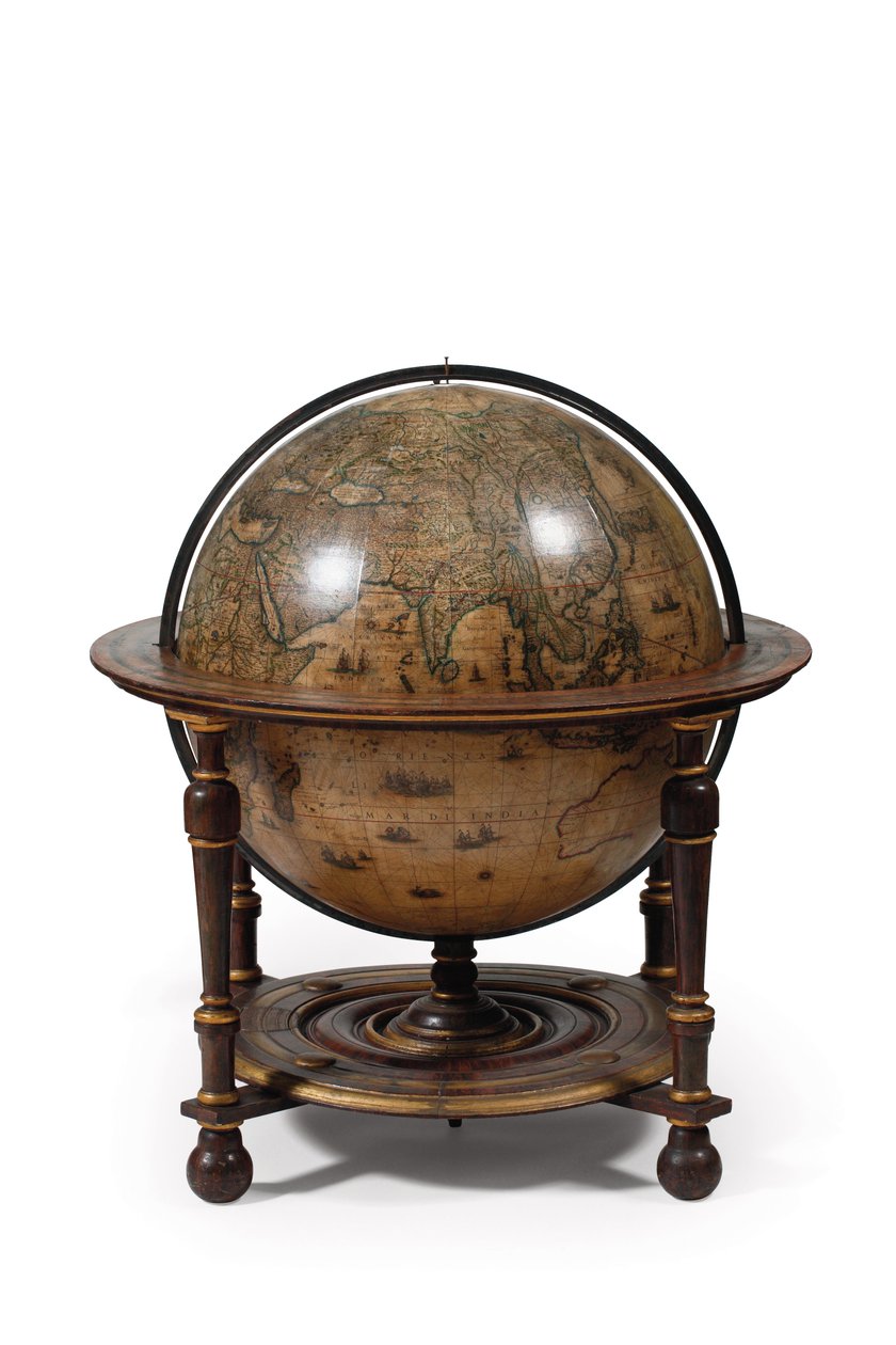 Stort par biblioteksglober, det jordiska 1645/48, det himmelska efter c.1630 av Willem Blaeu