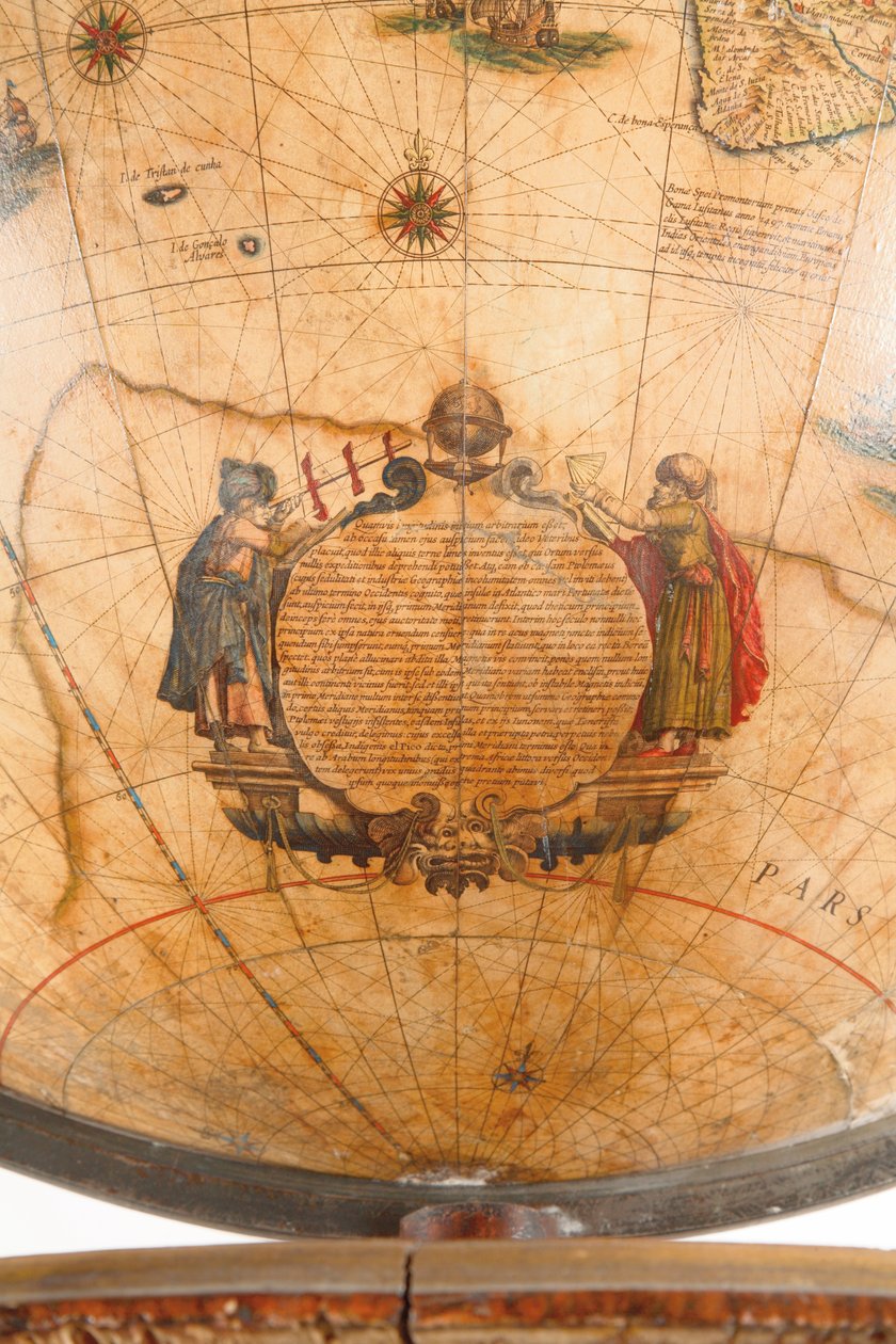 Stort par biblioteksglober, det jordiska 1645/48, det himmelska efter c.1630 av Willem Blaeu