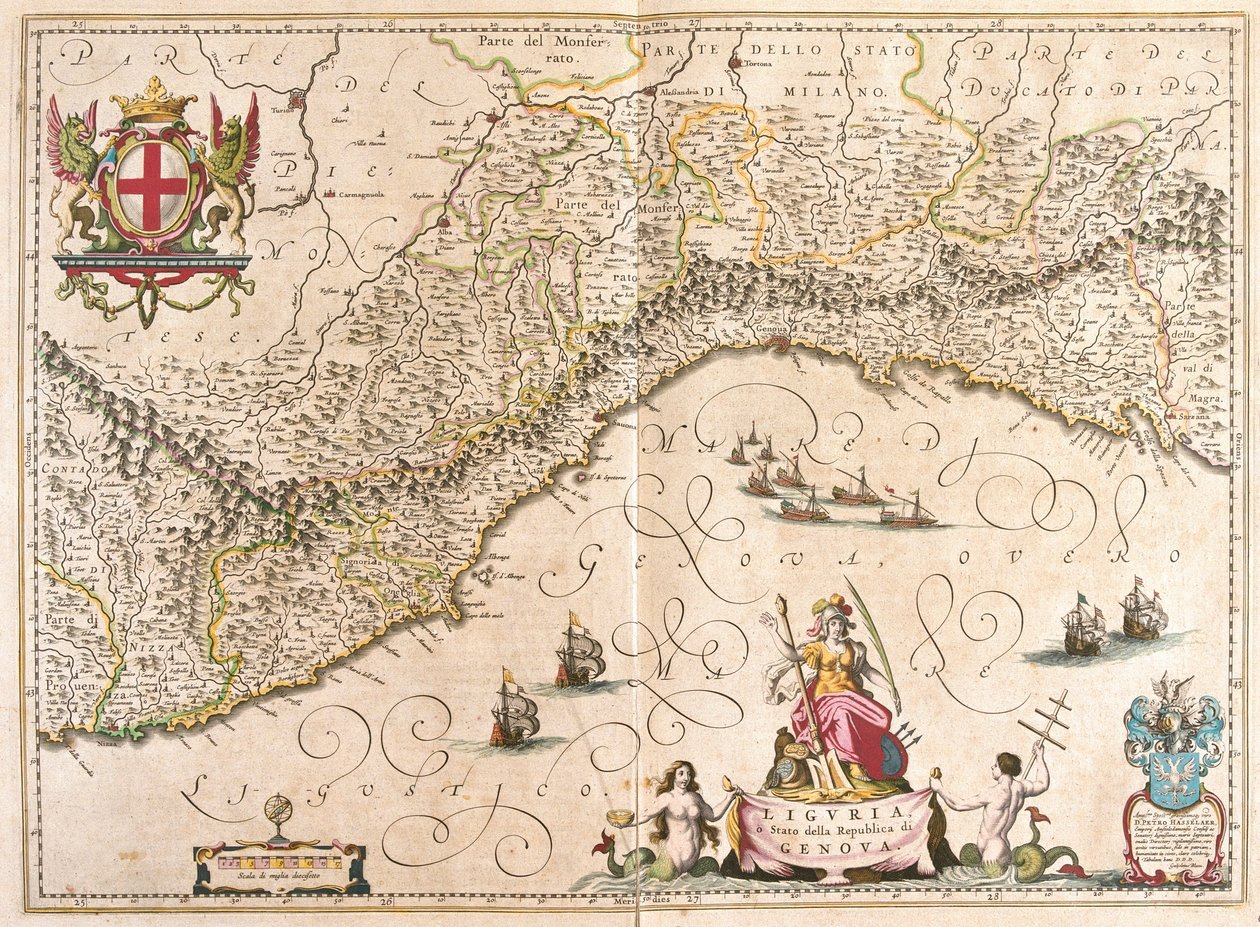 Ligurien, Italien, i "Theatrum Orbis Terrarum, sive Atlas Novus" av Willem Blaeu, Amsterdam av Willem Blaeu