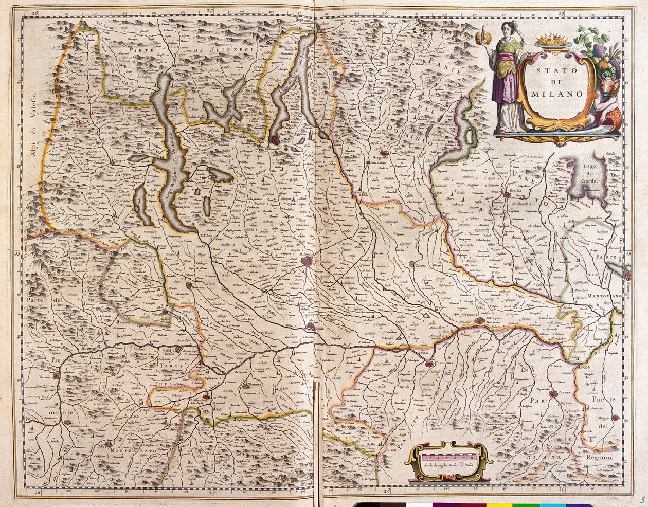 Lombardiet, Italien, i "Theatrum Orbis Terrarum, sive Atlas Novus" av Willem Blaeu, Amsterdam av Willem Blaeu