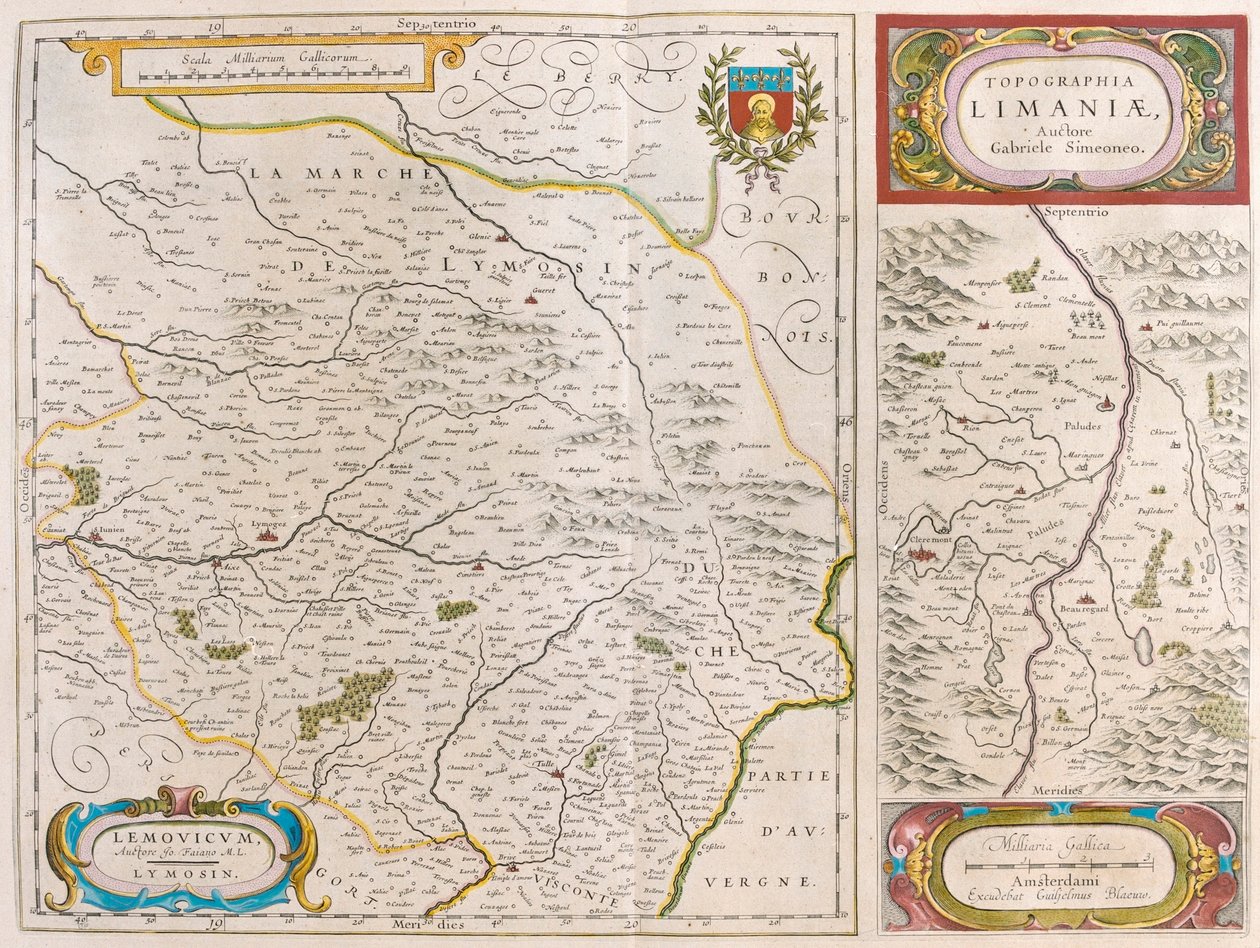 Lymoges - Clermont - Ferrand, i "Theatrum Orbis Terrarum, sive Atlas Novus" av Willem Blaeu, Amsterdam av Willem Blaeu