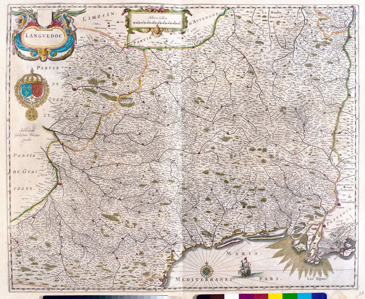 Karta över Languedoc - Roussillon - Montpellier - Toulouse - Avignon - Arles, i "Theatrum Orbis Terrarum, sive Atlas Novus" av Willem Blaeu, Amsterdam. av Willem Blaeu