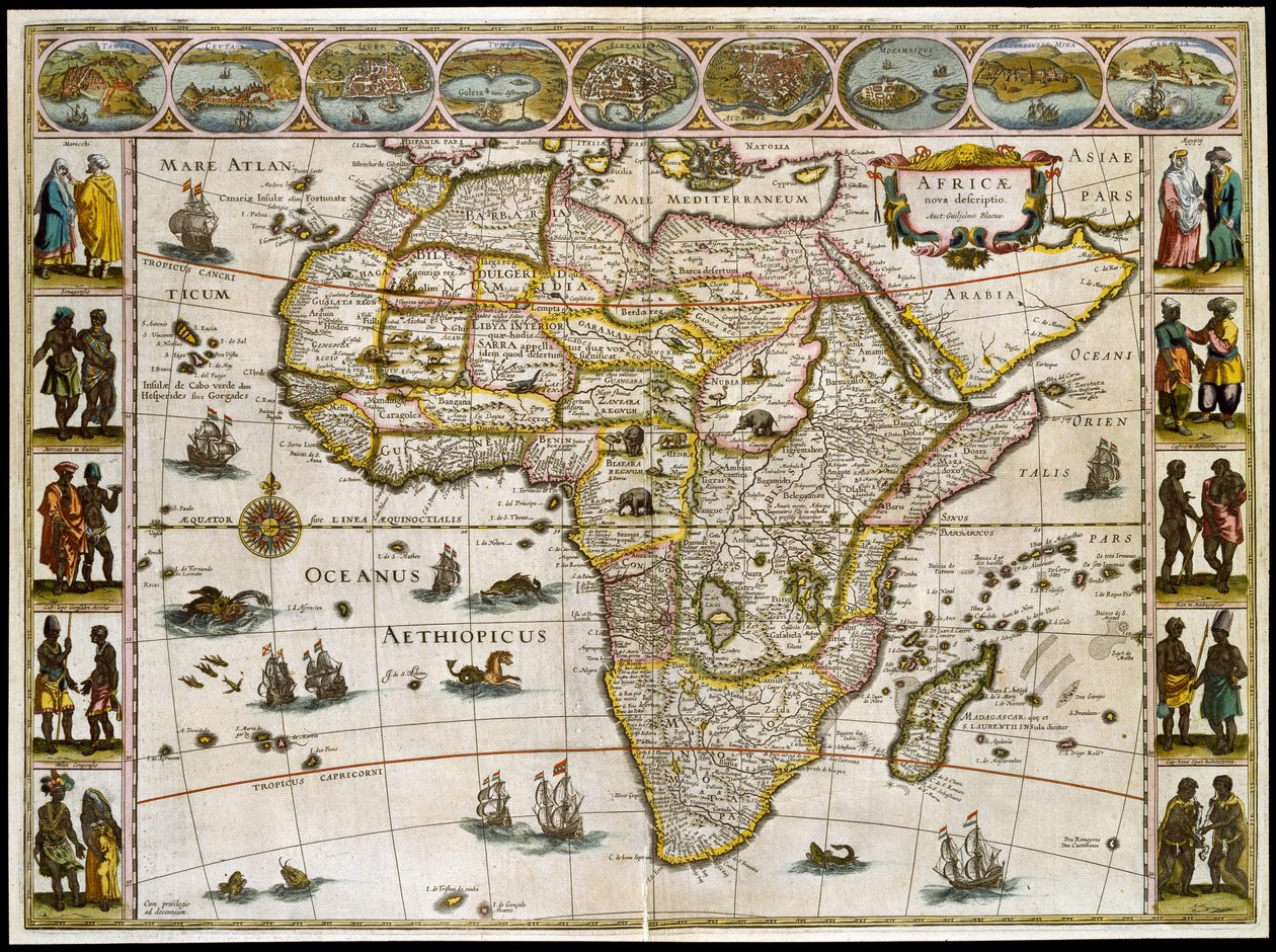 Karta över Afrika. Tallrik från en atlas av Willem Janszoon Blaeu av Willem Blaeu