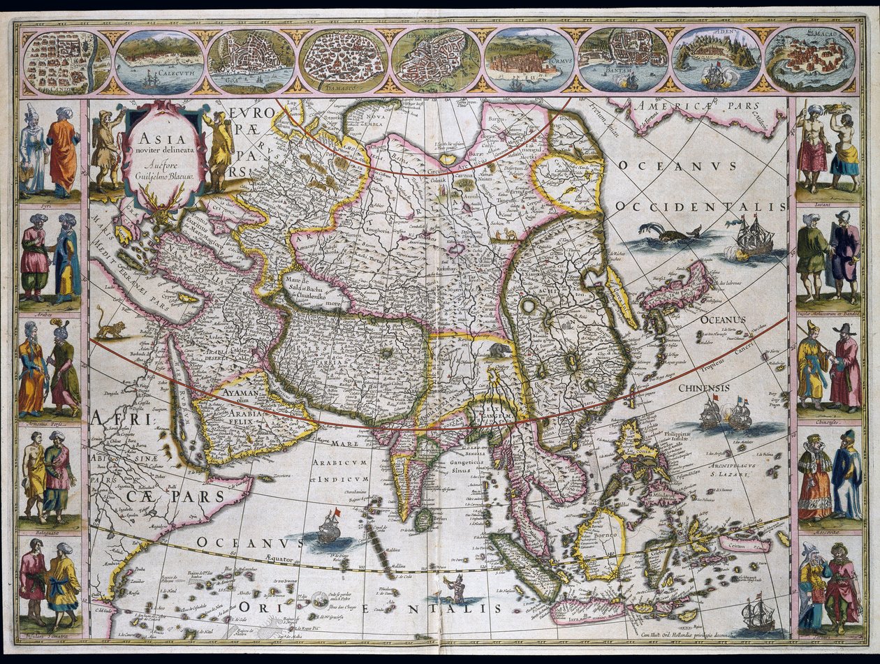 Karta över Asien. Tallrik från en atlas av Willem Janszoon Blaeu av Willem Blaeu