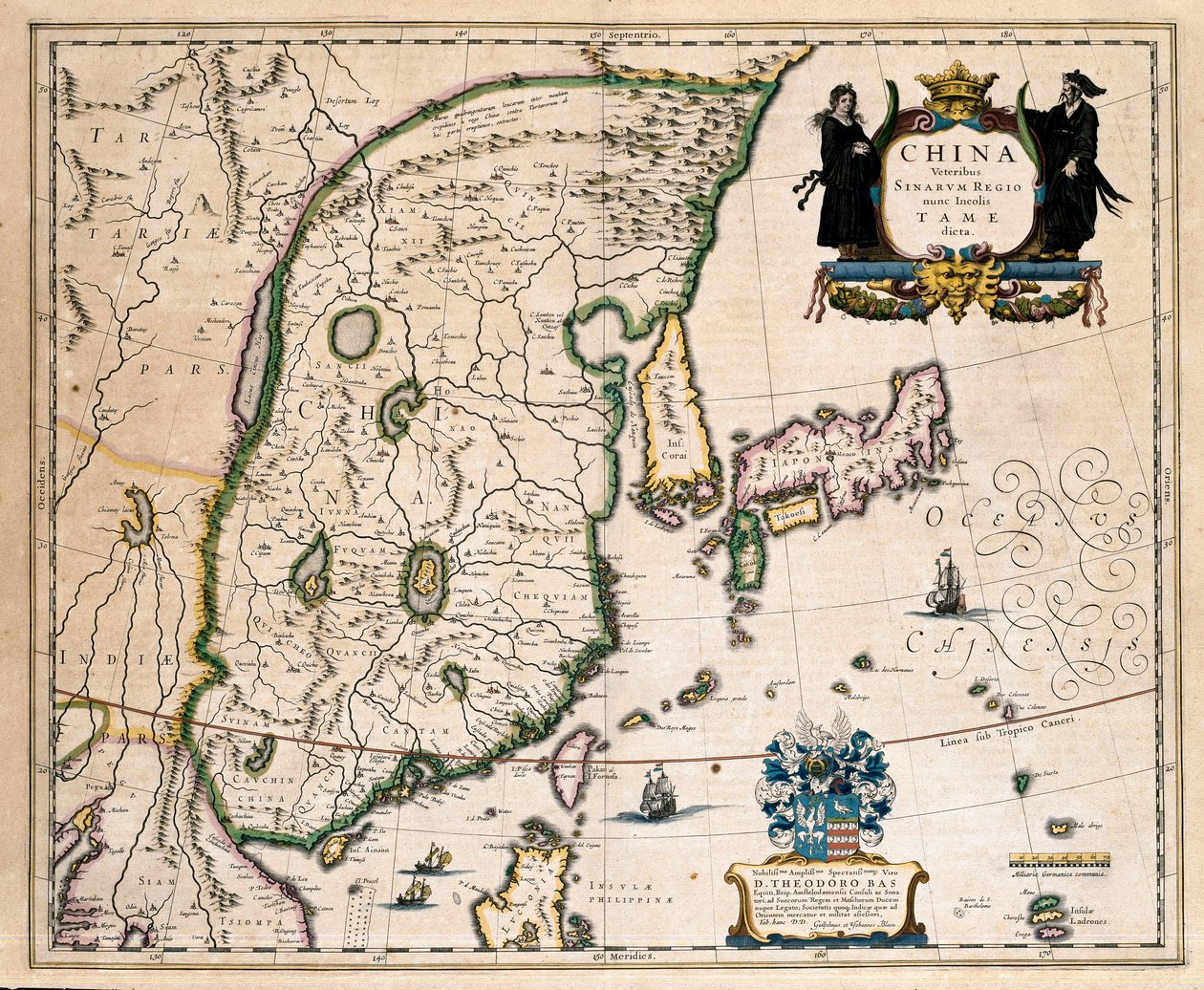 Karta över Kina, Japan och Korea. (gravyr av Willem Blaeu