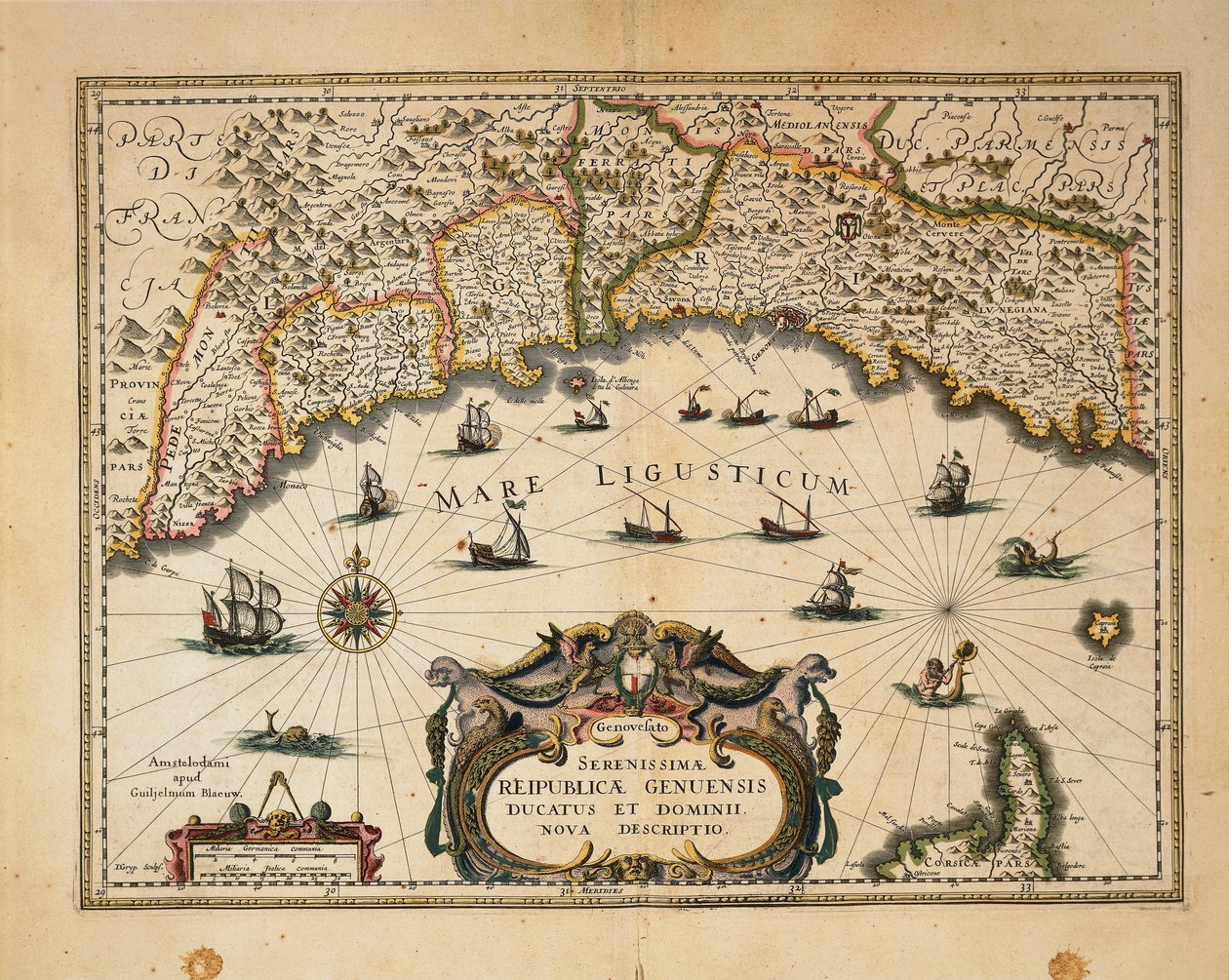 Karta över hertigdömet Monferrato, av Willem Blaeu Gravyr från regionerna i Italien av Willem Blaeu