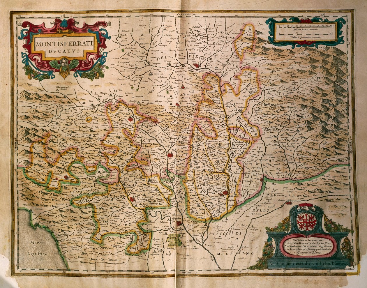 Karta över hertigdömet Monferrato, från Regionum Italiae, av Willem Blaeu, gravyr av Willem Blaeu