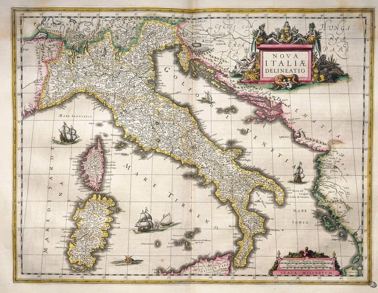 Karta över Italien, från Theatrum Orbis Terrarum av Willem Blaeu, Amsterdam av Willem Blaeu