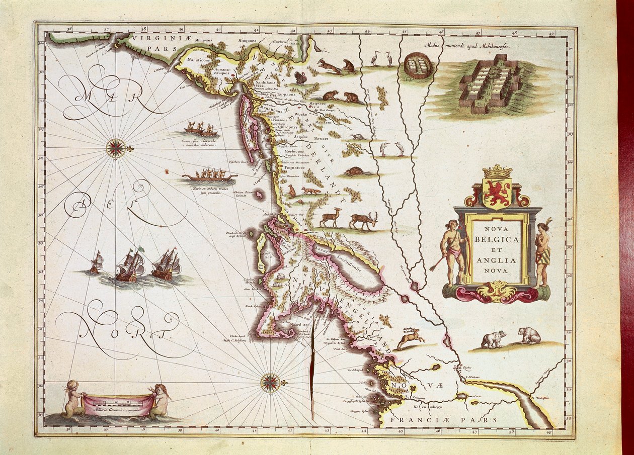 Karta över Nova Belgica eller New Belgium och över Anglia Nova eller New England av Willem Janszoon Blaeu av Willem Blaeu