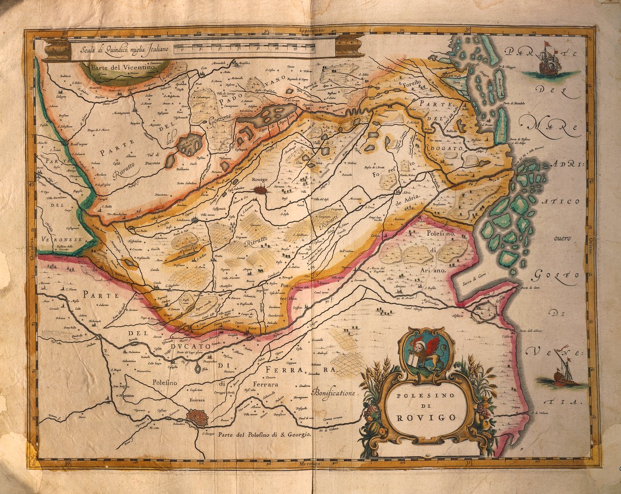 Karta över Rovigo, Italien, från Regionum Italiae av Willem Blaeu av Willem Blaeu