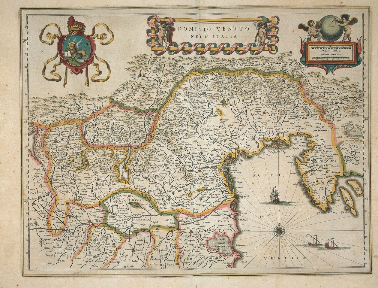 Karta över venetiansk domän, från Regionum Italiae av Willem Blaeu, gravyr av Willem Blaeu