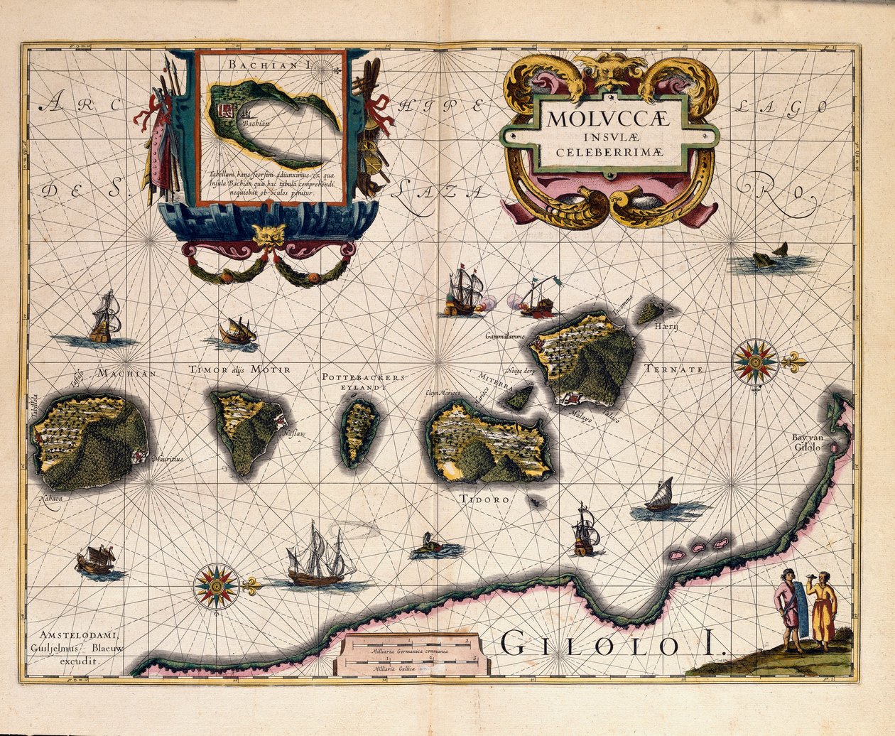 Karta över Moluckerna öster om Indonesien. (gravyr av Willem Blaeu