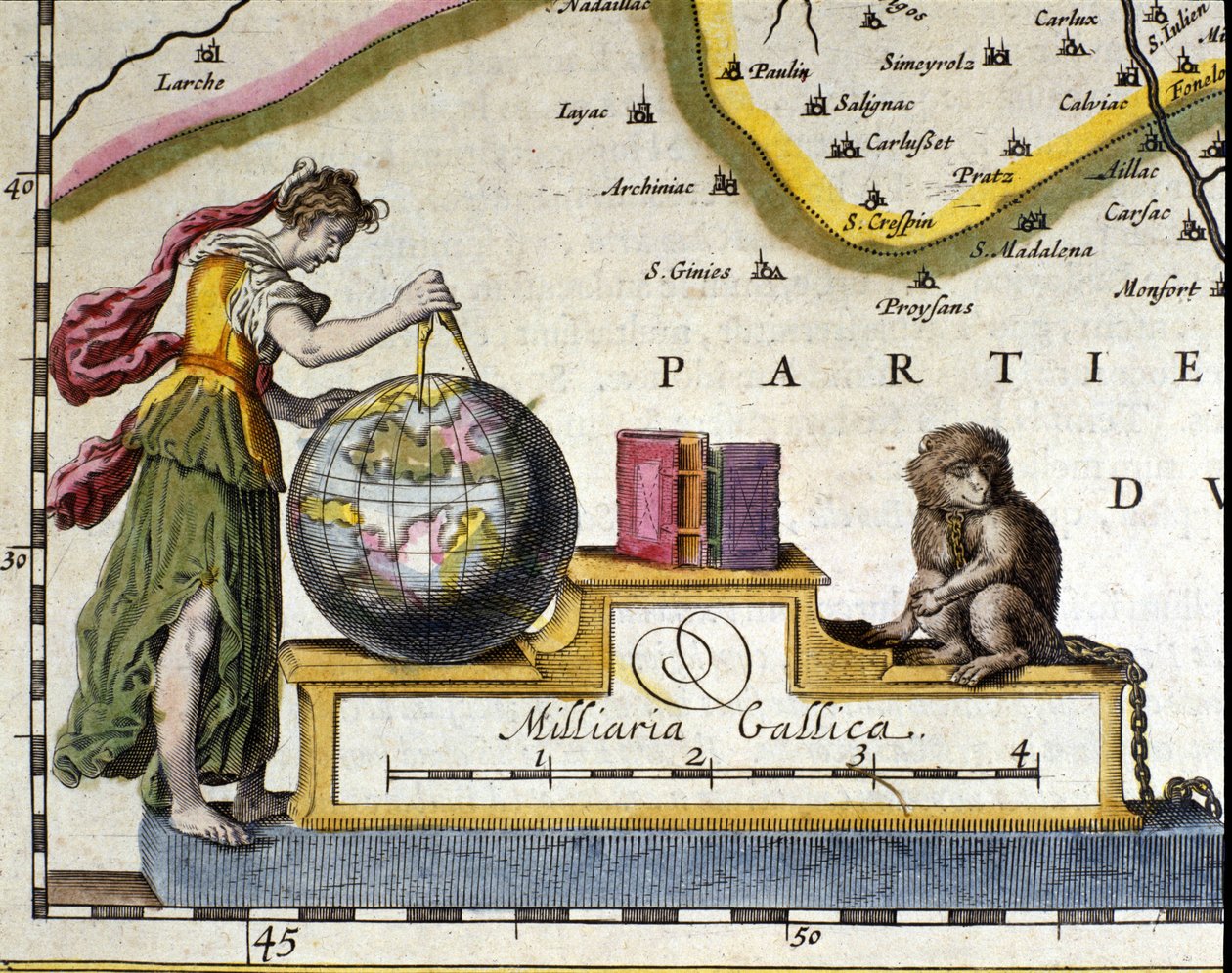 Mätning av jorden. Detalj av atlasen av Willem Janszoon Blaeu (1571-1638). Amsterdam 1630. av Willem Blaeu