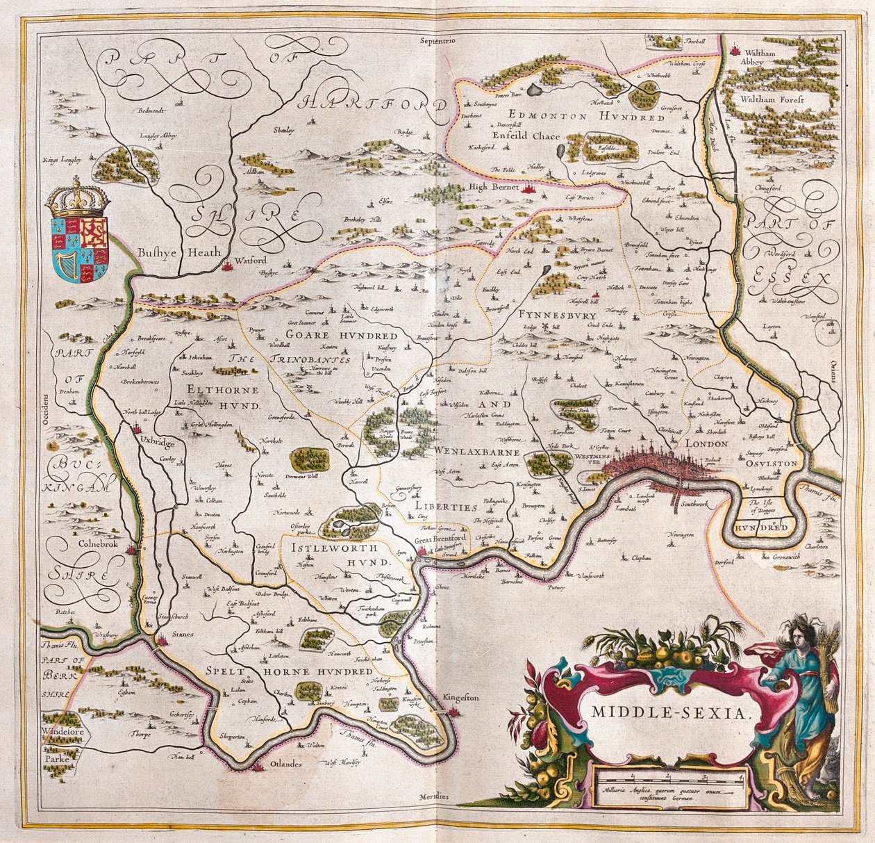 Middlesex, i "Theatrum Orbis Terrarum, sive Atlas Novus" av Willem Blaeu, Amsterdam av Willem Blaeu