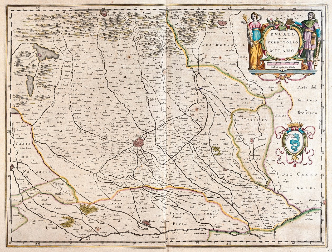 Milano, Italien, i "Theatrum Orbis Terrarum, sive Atlas Novus" av Willem Blaeu, Amsterdam av Willem Blaeu