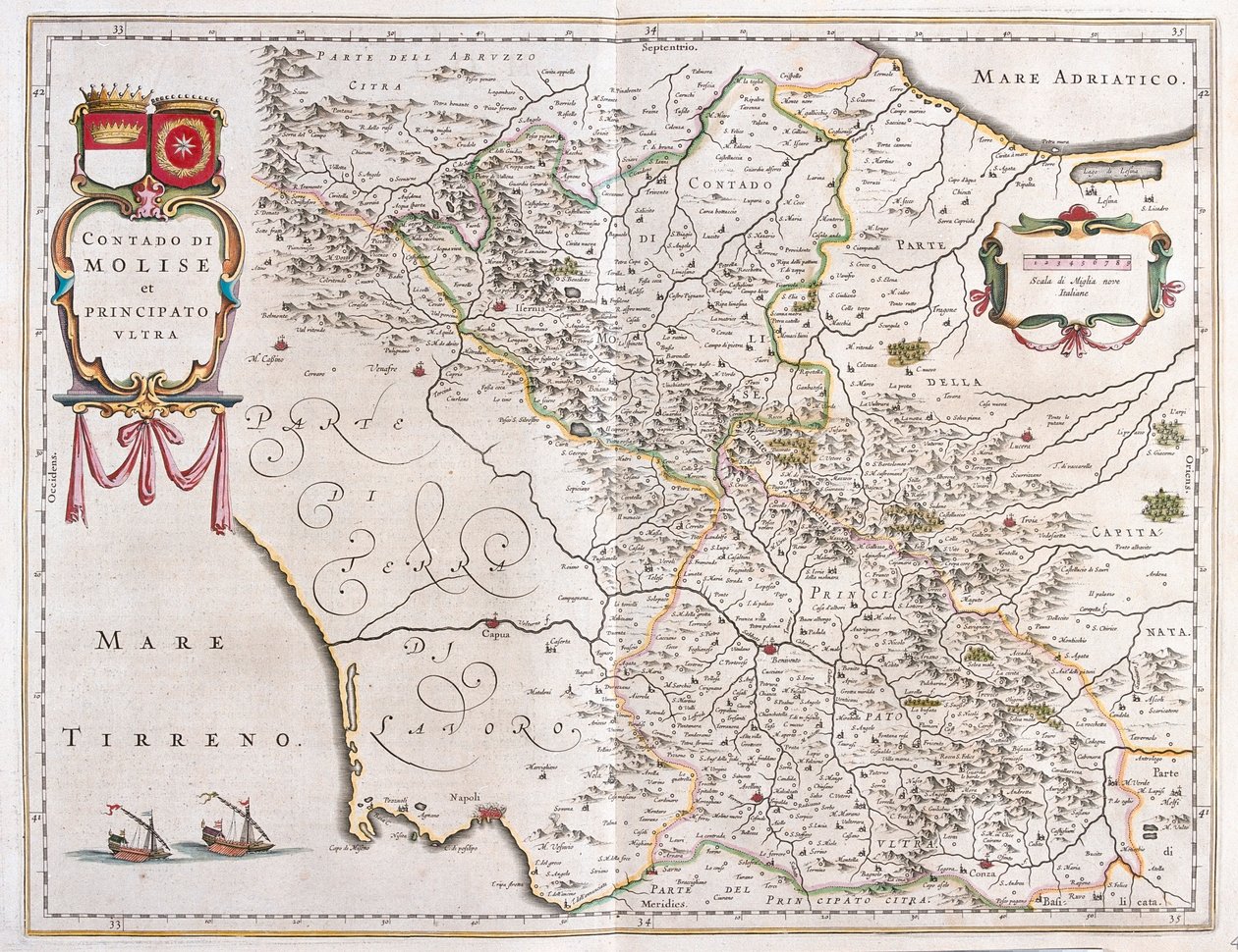 Molise, Benevento, Avellino, Italien,i "Theatrum Orbis Terrarum, sive Atlas Novus" av Willem Blaeu, Amsterdam av Willem Blaeu