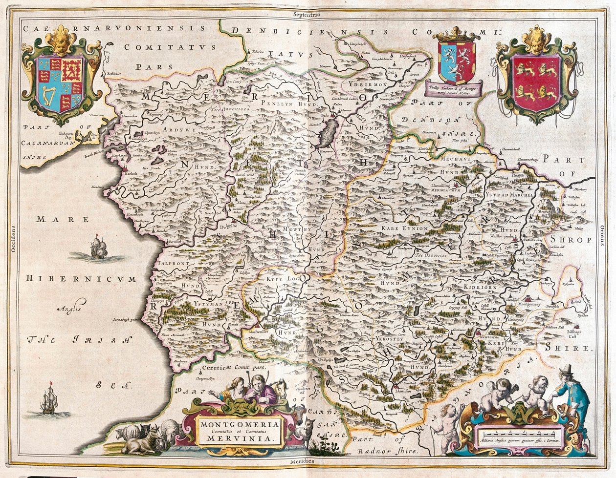 Montgomery och merioneth, i "Theatrum Orbis Terrarum, sive Atlas Novus" av Willem Blaeu, Amsterdam av Willem Blaeu