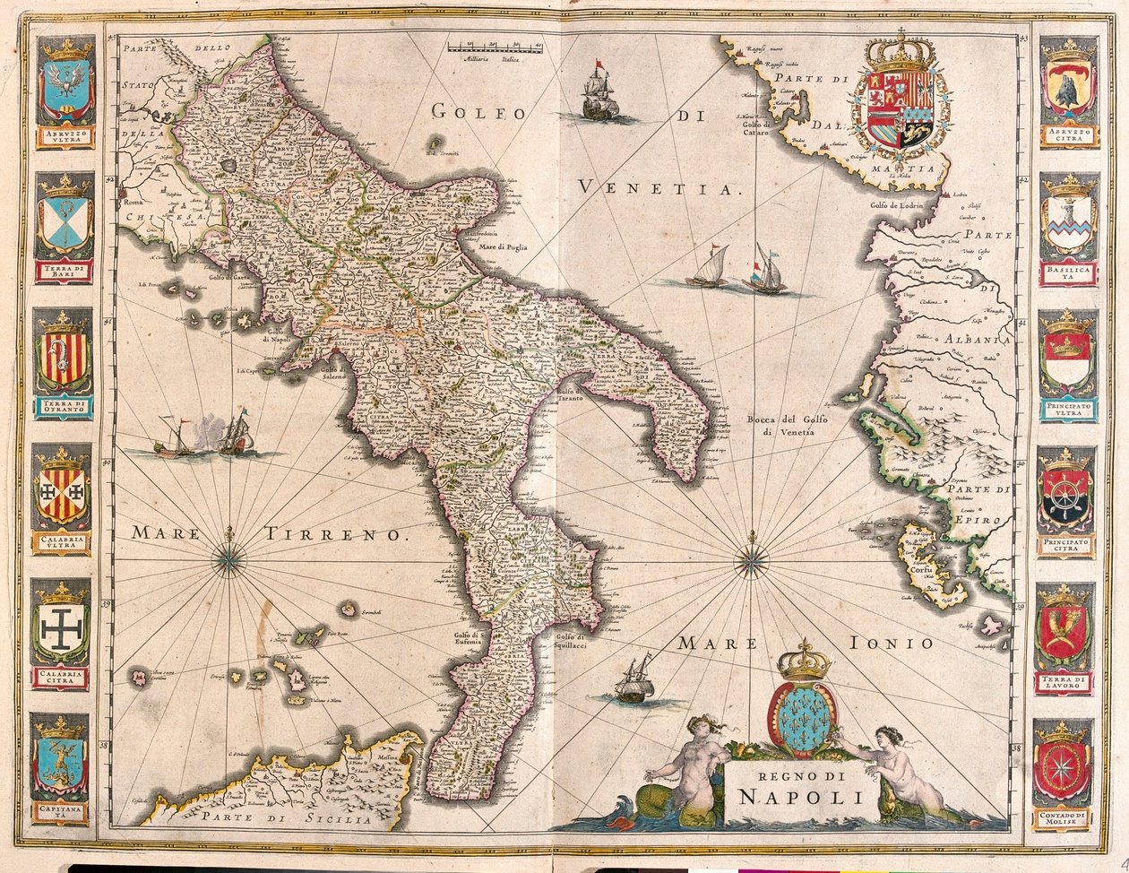 Neapel, Italien, i "Theatrum Orbis Terrarum, sive Atlas Novus" av Willem Blaeu, Amsterdam av Willem Blaeu