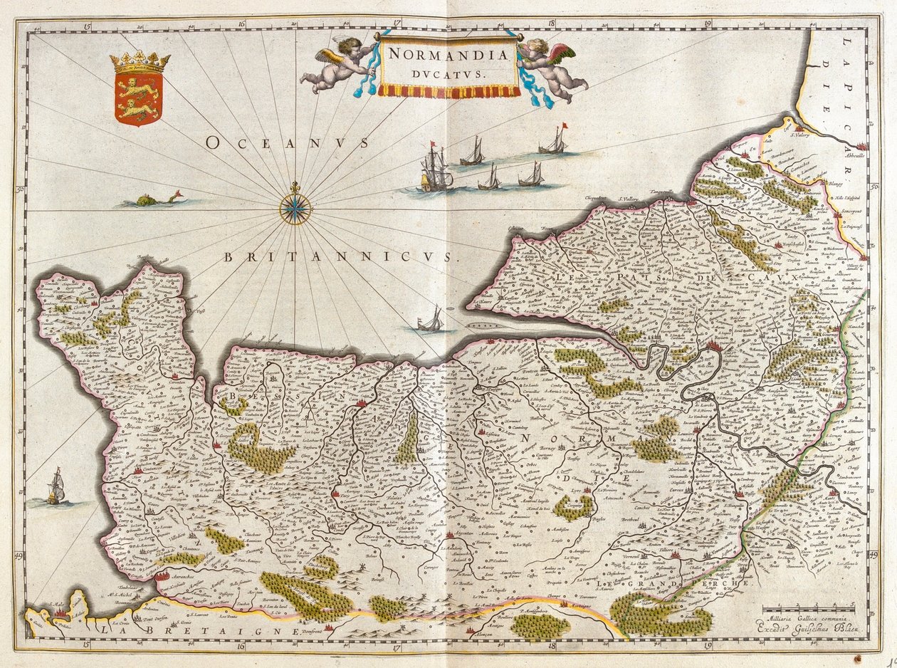 Normandie, i "Theatrum Orbis Terrarum, sive Atlas Novus" av Willem Blaeu, Amsterdam av Willem Blaeu
