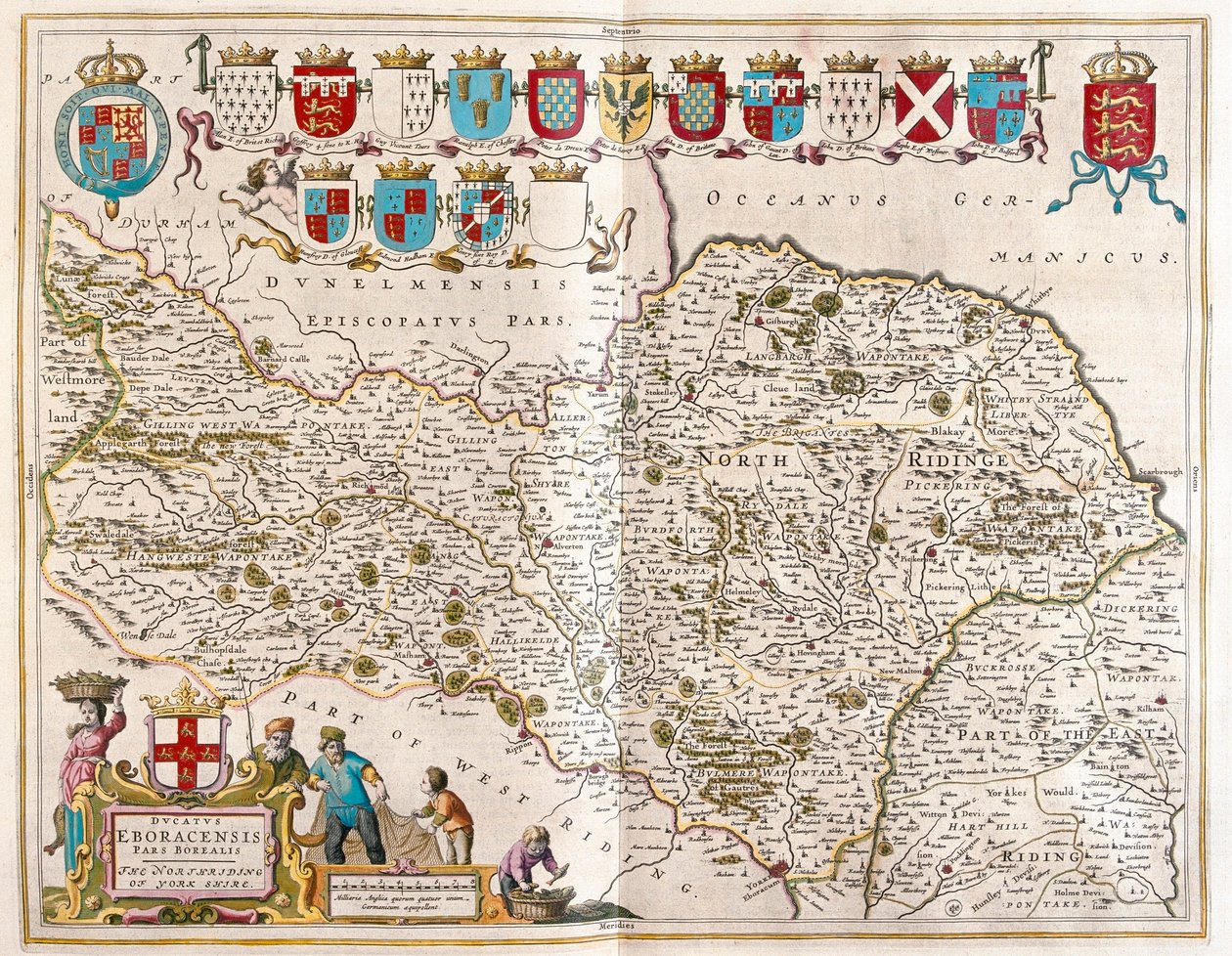 Norra delen av Yorkshire, i "Theatrum Orbis Terrarum, sive Atlas Novus" av Willem Blaeu, Amsterdam av Willem Blaeu