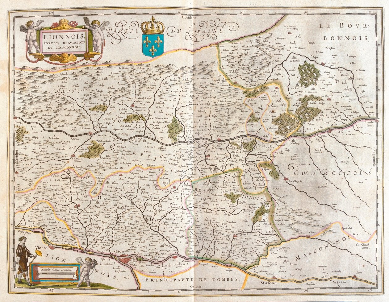 Norra delen av Lyon, i "Theatrum Orbis Terrarum, sive Atlas Novus" av Willem Blaeu, Amsterdam av Willem Blaeu