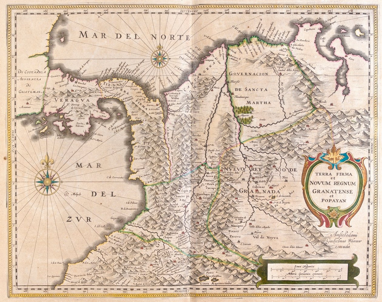 Panama, Colombia och delar av Ecuador och Venezuela, i "Theatrum Orbis Terrarum, sive Atlas Novus" av Willem Blaeu, Amsterdam av Willem Blaeu