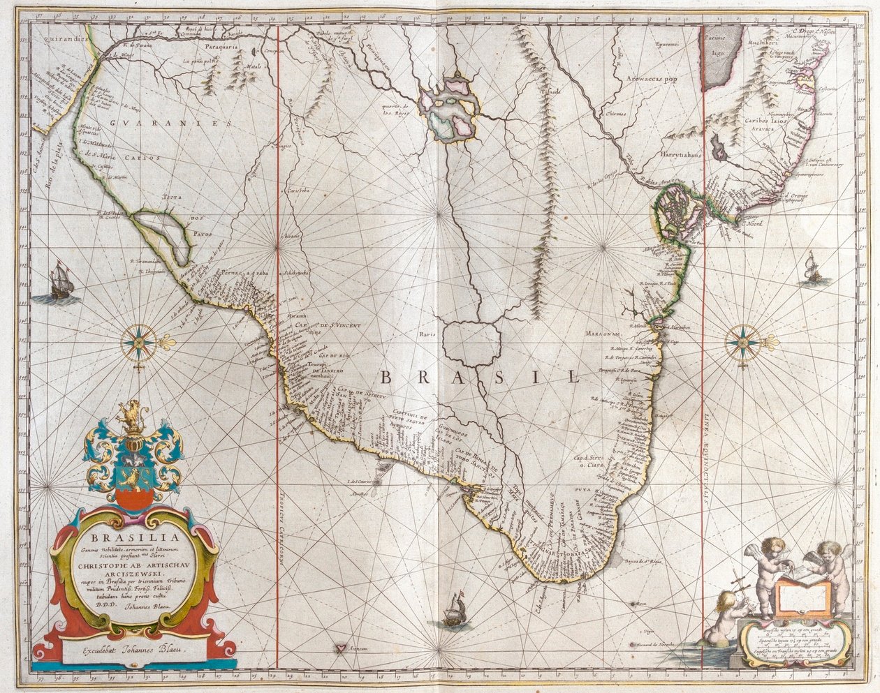 Paraguay, Bolivia, Brasilien,i "Theatrum Orbis Terrarum, sive Atlas Novus" av Willem Blaeu, Amsterdam av Willem Blaeu