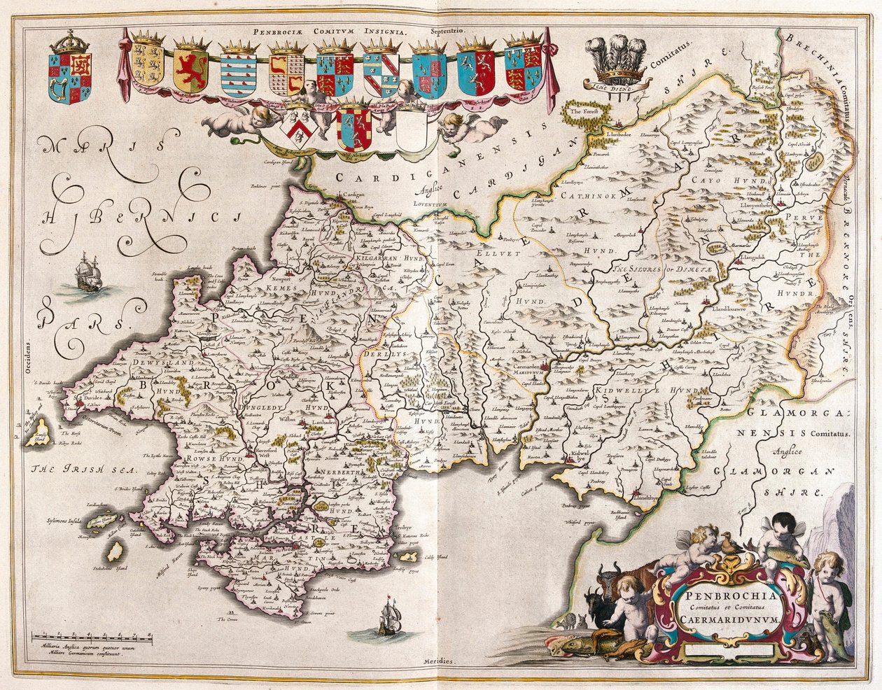 Pembrokrshire och carmarthenshire, i "Theatrum Orbis Terrarum, sive Atlas Novus" av Willem Blaeu, Amsterdam av Willem Blaeu