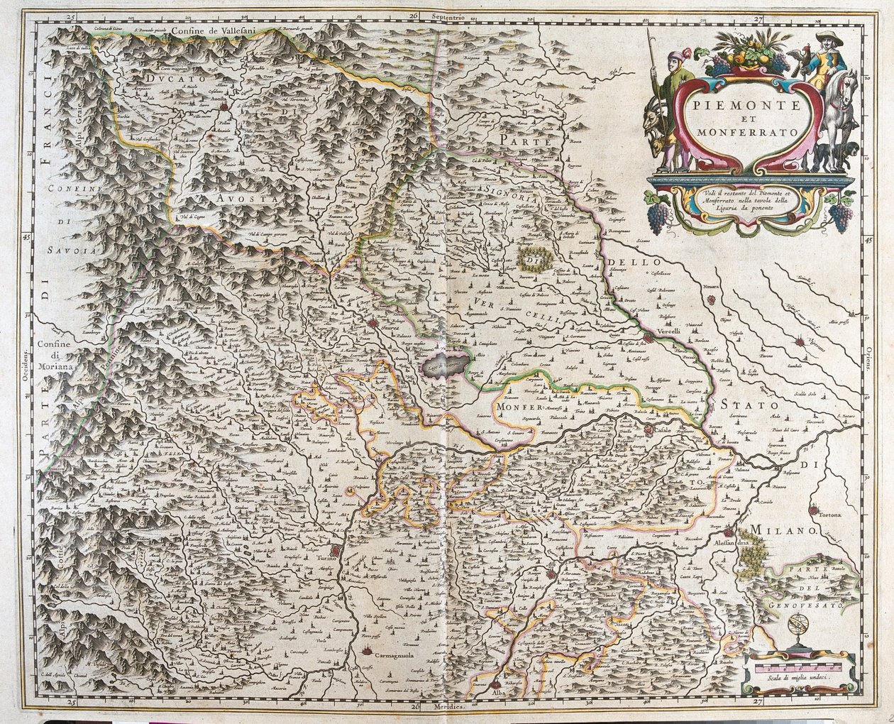 Piemont (regionen Italien), i "Theatrum Orbis Terrarum, sive Atlas Novus" av Willem Blaeu, Amsterdam av Willem Blaeu