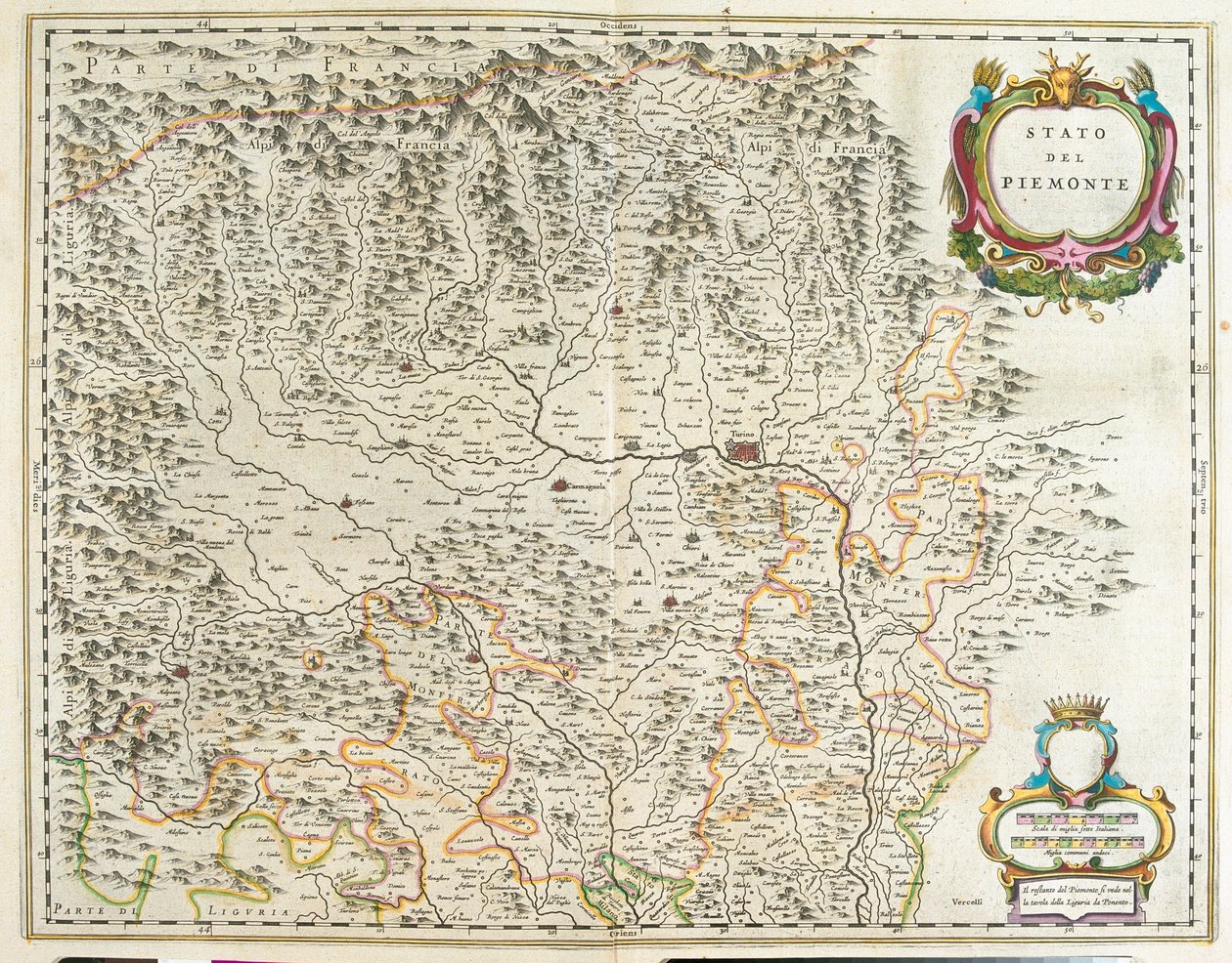 Piemont, Aostadalen och Ligurien, Italien, i "Theatrum Orbis Terrarum, sive Atlas Novus" av Willem Blaeu, Amsterdam av Willem Blaeu