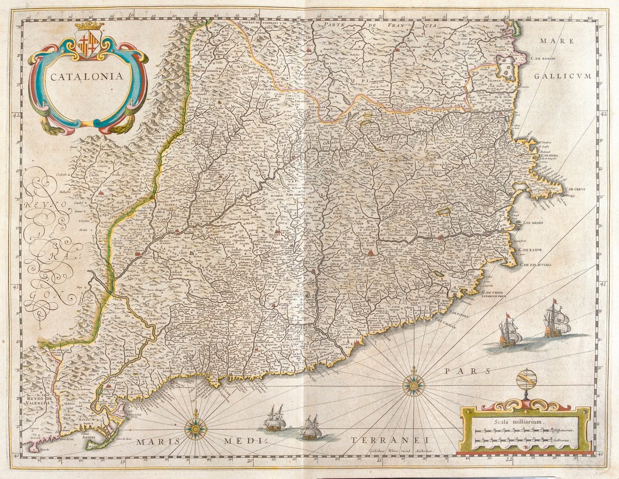 Provinsen Katalonien, Spanien, i "Theatrum Orbis Terrarum, sive Atlas Novus" av Willem Blaeu, Amsterdam av Willem Blaeu