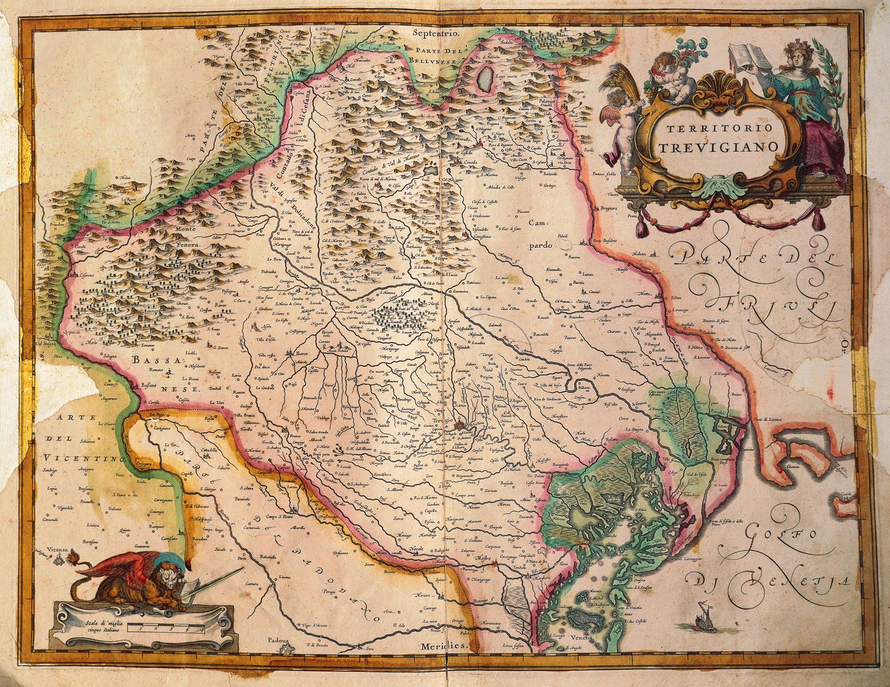 Regionum Italiae, territorium Treviso, Veneto-regionen, Italien av Willem Janszoon Blaeu av Willem Blaeu