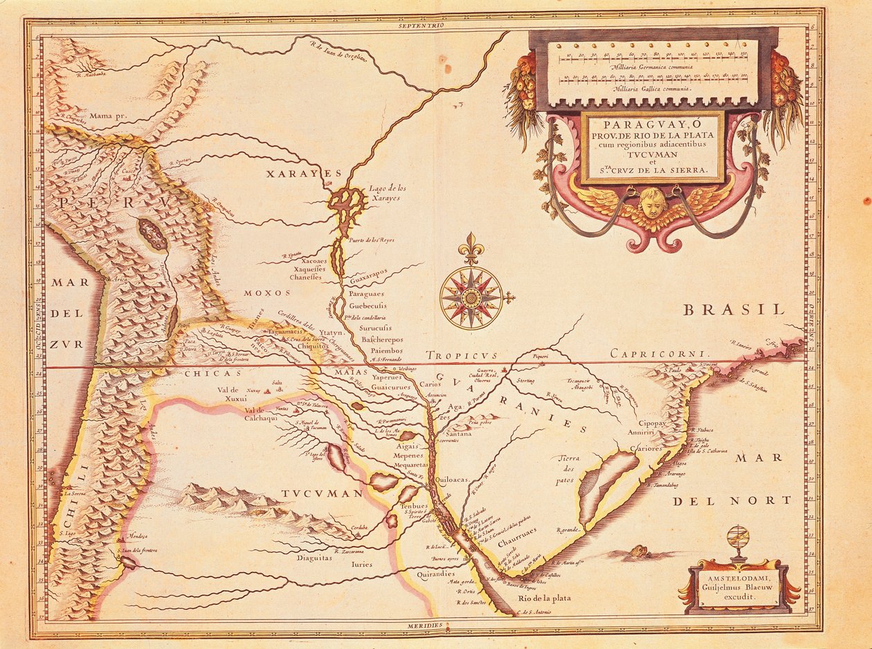 Rio de ll Plate, Silver River och Parana Basin i Paraguay, från Willem Blaeus Atlas av Willem Blaeu