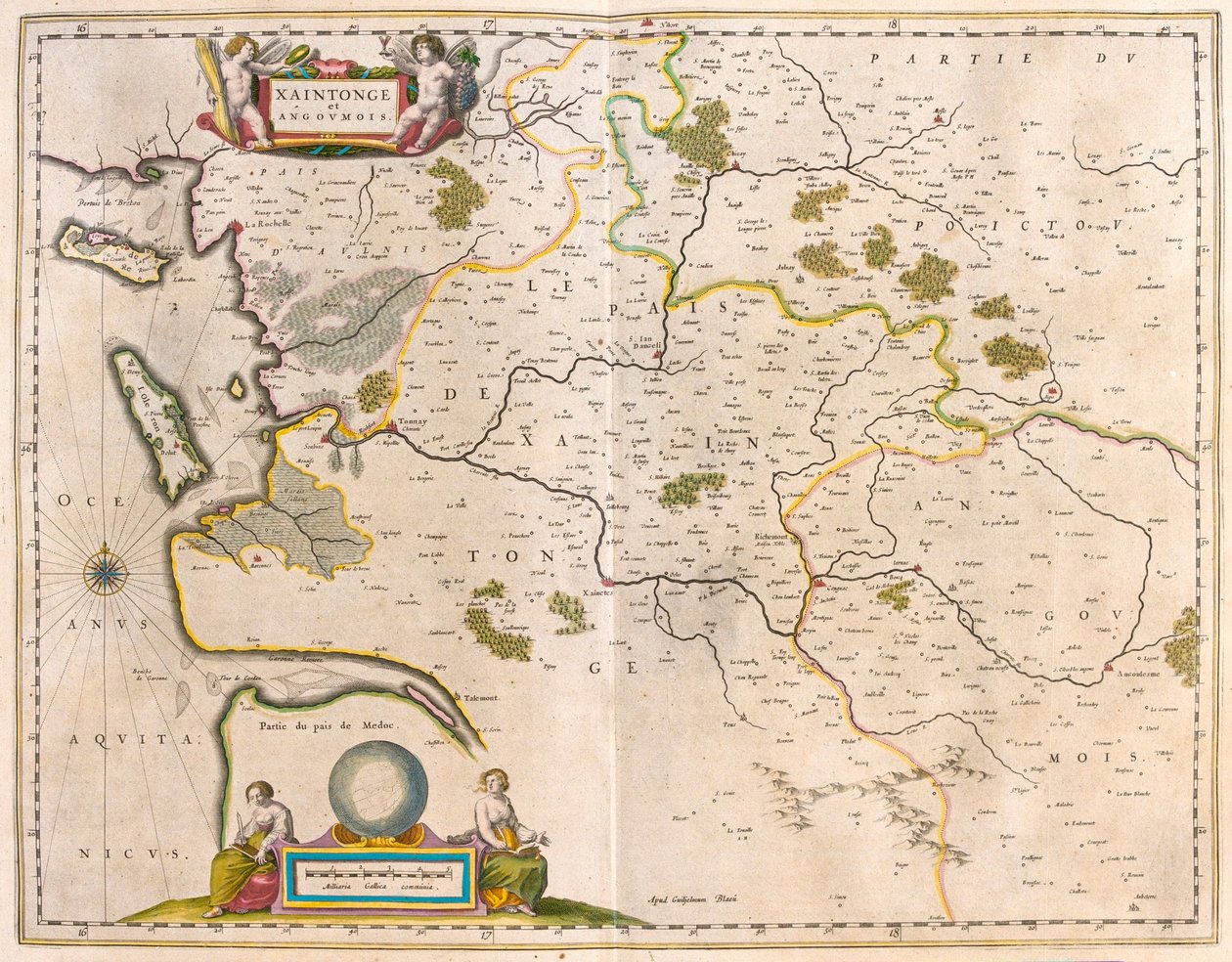 Saintonge och Angoumois, Charente-Maritime, i "Theatrum Orbis Terrarum, sive Atlas Novus" av Willem Blaeu, Amsterdam av Willem Blaeu
