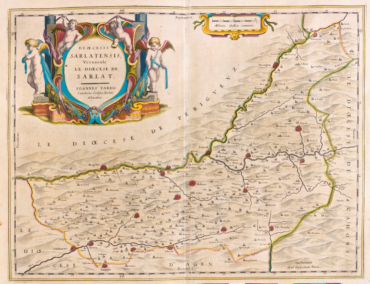 Sarlat-regionen-Bergerac- Couse-Ville Franche, i "Theatrum Orbis Terrarum, sive Atlas Novus" av Willem Blaeu, Amsterdam av Willem Blaeu