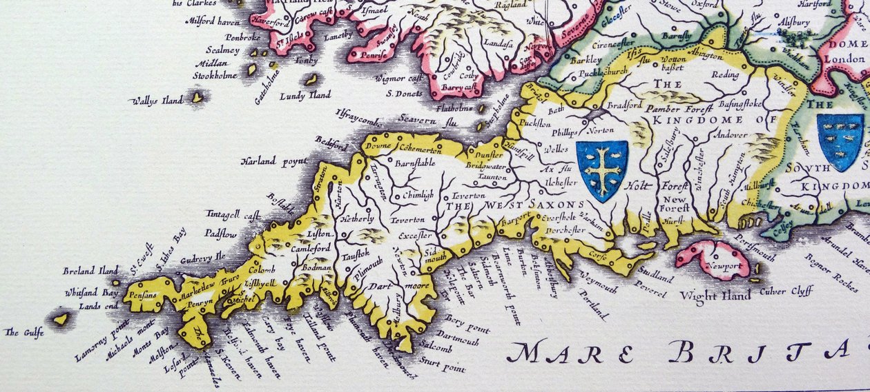Sköldar av Wessex och Sussex från Heptarkin; ett samlingsnamn för de anglosaxiska kungadömena av Willem Blaeu