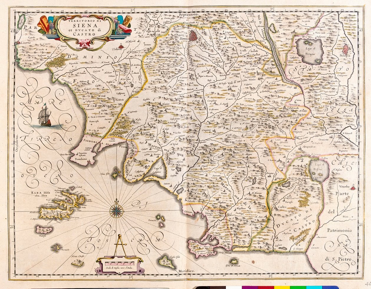 Siena, Lazio, Italien, i "Theatrum Orbis Terrarum, sive Atlas Novus" av Willem Blaeu, Amsterdam av Willem Blaeu