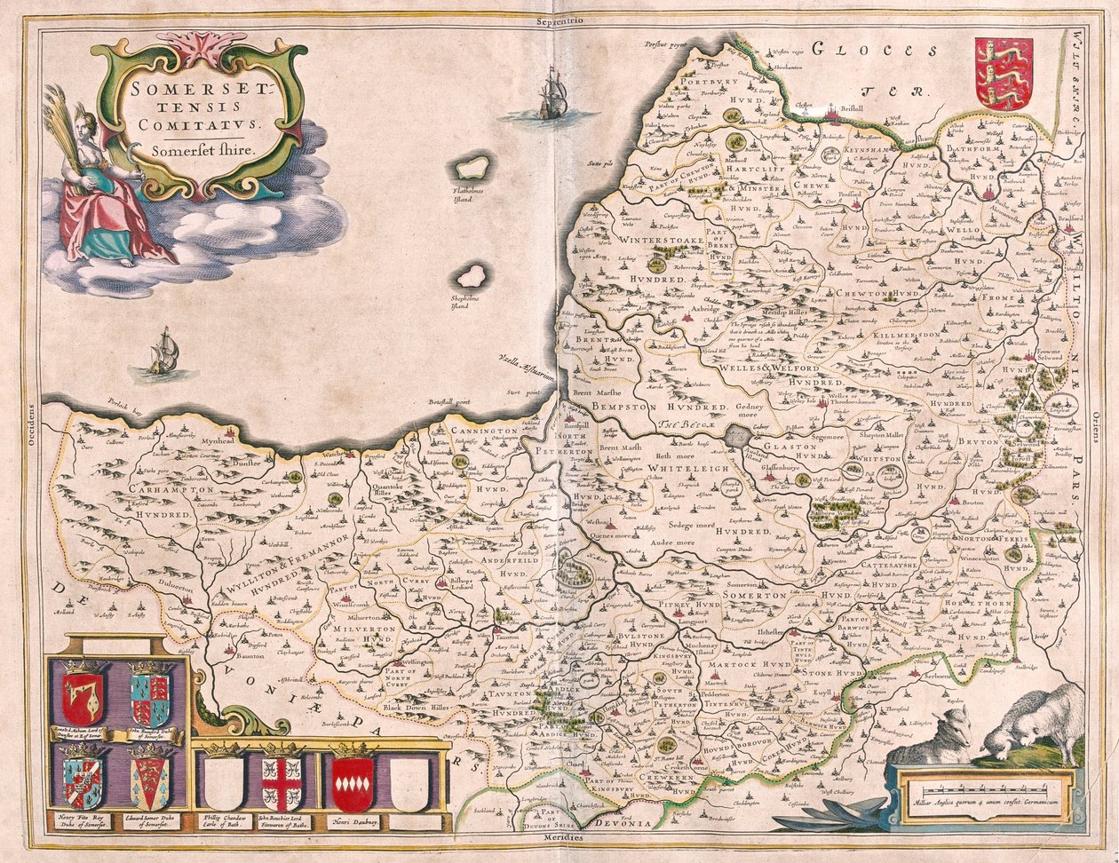 Somerset, i "Theatrum Orbis Terrarum, sive Atlas Novus" av Willem Blaeu, Amsterdam av Willem Blaeu
