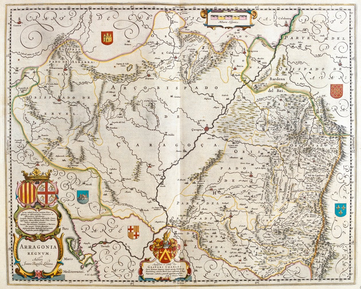 Den spanska provinsen Arragonien, i "Theatrum Orbis Terrarum, sive Atlas Novus" av Willem Blaeu, Amsterdam av Willem Blaeu