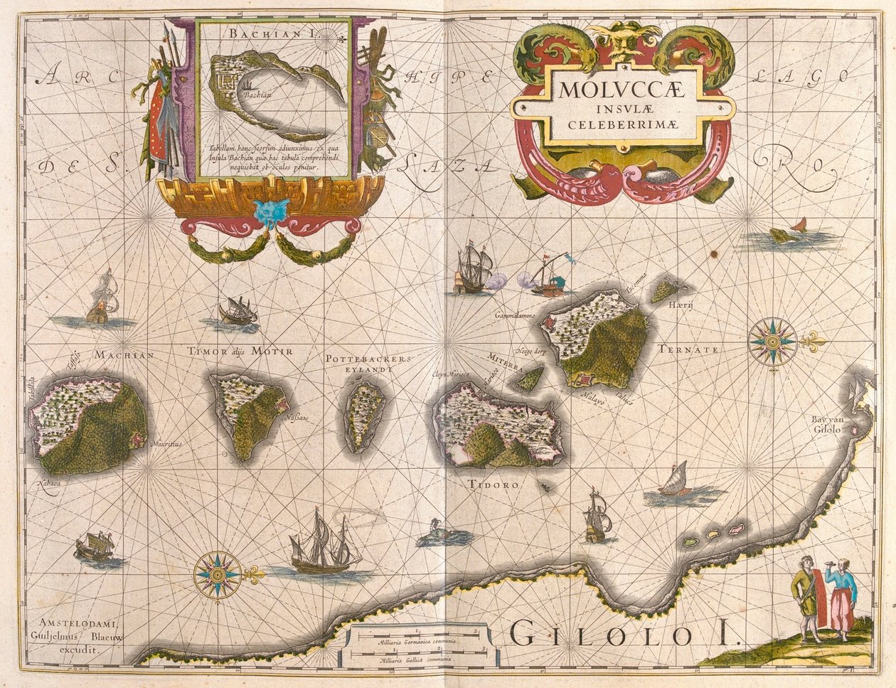 Kryddöarna och ön Bachian (Batjan), i "Theatrum Orbis Terrarum, sive Atlas Novus" av Willem Blaeu, Amsterdam av Willem Blaeu
